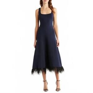 NEW DU PARADIS brussels feather dress in navy